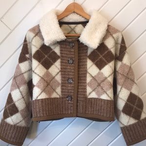Handmade Vintage Blanket Jacket with Sherpa Collar
